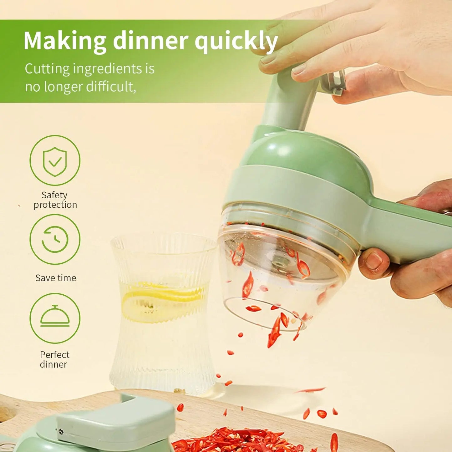 4 In 1 Vegetable Cutter- Multi-functional Handheld Electric Wireless Chopper - Check It