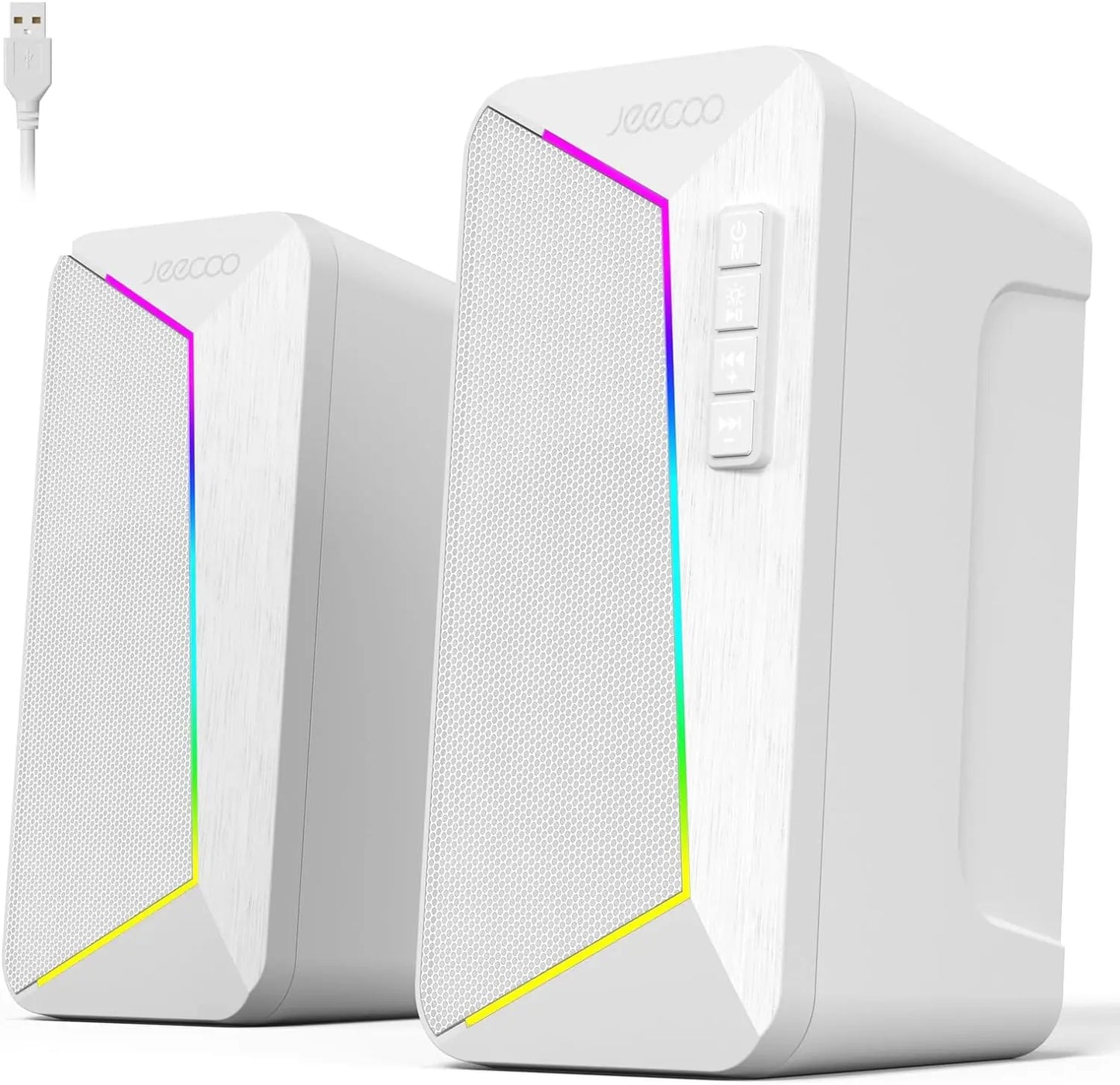 Jeecoo M30 Bluetooth Computer Speakers, PC Gaming Speakers for Desktop with Crisp Stereo Sound,Dynamic LED Modes,10W-USB-Powered - Check It