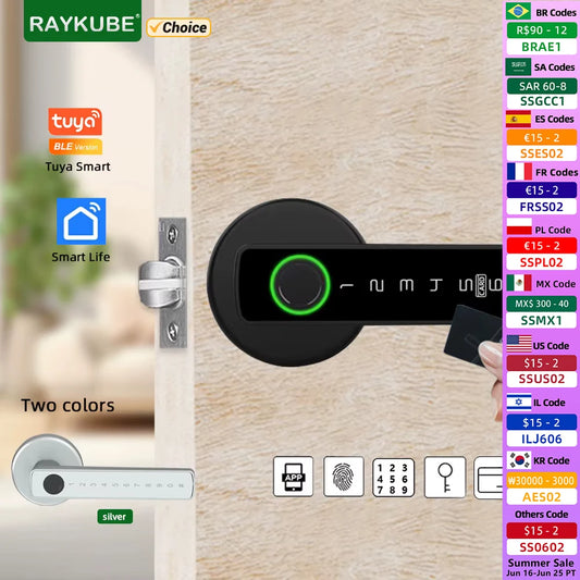 RAYKUBE M5 Tuya BLE Smart Fingerprint Door Lock Digital Electronic Lock with Password/Key/IC Card/ Smartlife/ Tuya APP Unlock - Check It
