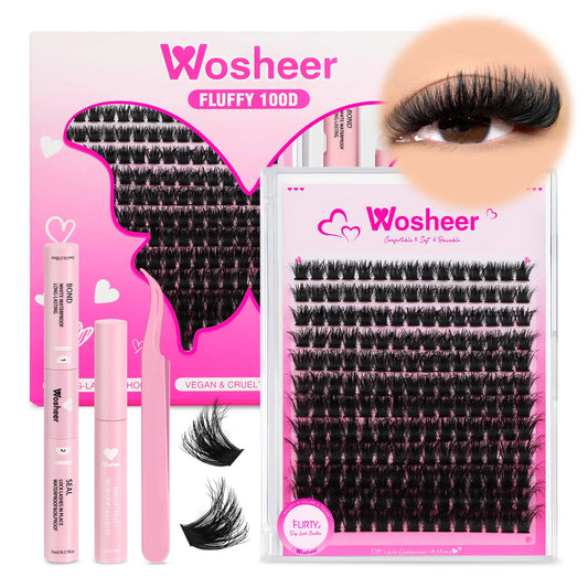 WOSHEER Fluffy Lash Clusters Kit 100D Thick Eyelash Clusters Wispy Individual Lashes 8-18mm Cluster Eyelash Extension - Check It