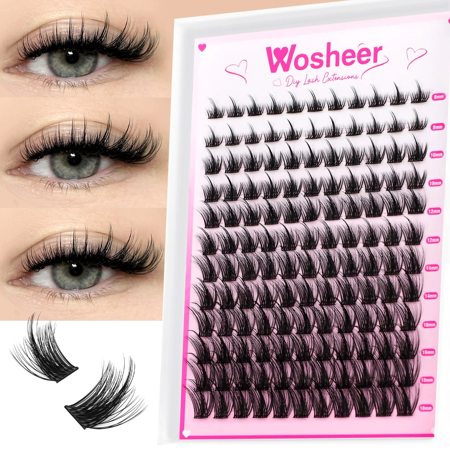 WOSHEER Fluffy Lash Clusters Kit 100D Thick Eyelash Clusters Wispy Individual Lashes 8-18mm Cluster Eyelash Extension - Check It