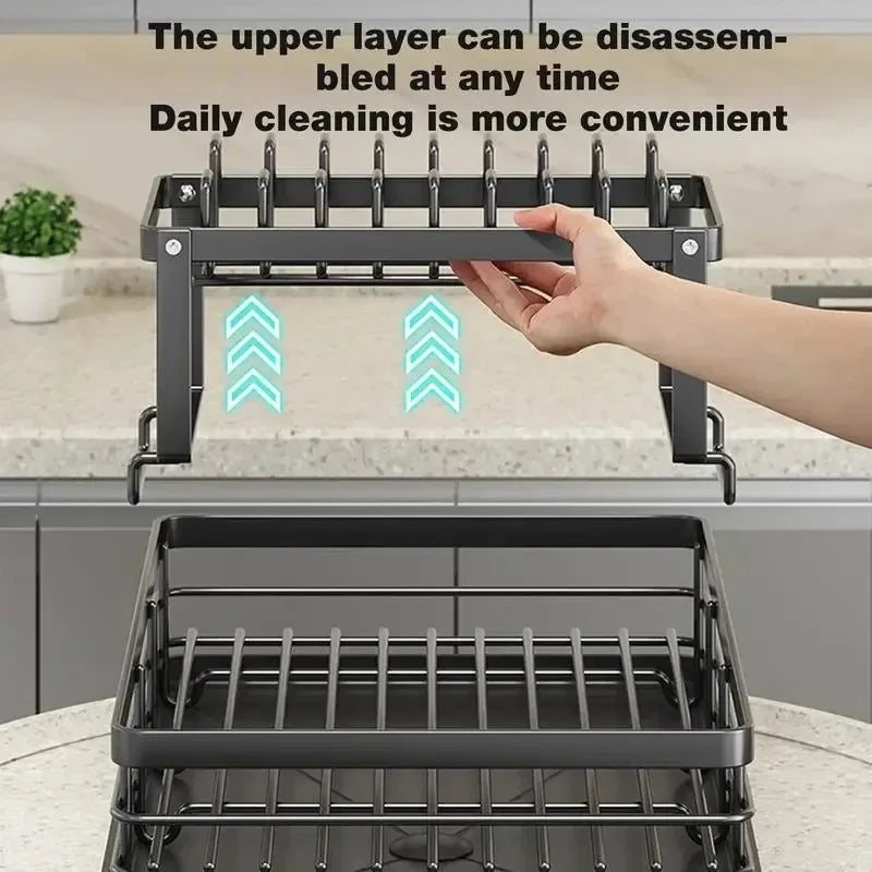 Adjustable Dish Drying Rack &amp; Drainboard Organiser for Kitchen Plates- Over Sink Counter-top- Cutlery Storage with Drain Rack - Check It