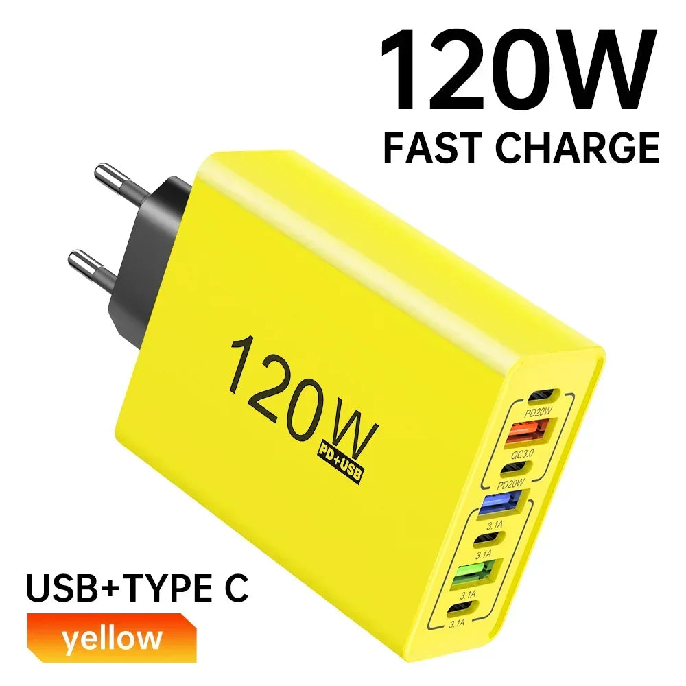 USB C Charger 120W Quick Charge 3.0 Multi Ports Fast Charging Type C Phone Wall Adapter For iPhone 16 Xiaomi Huawei EU/US Plug - Check It