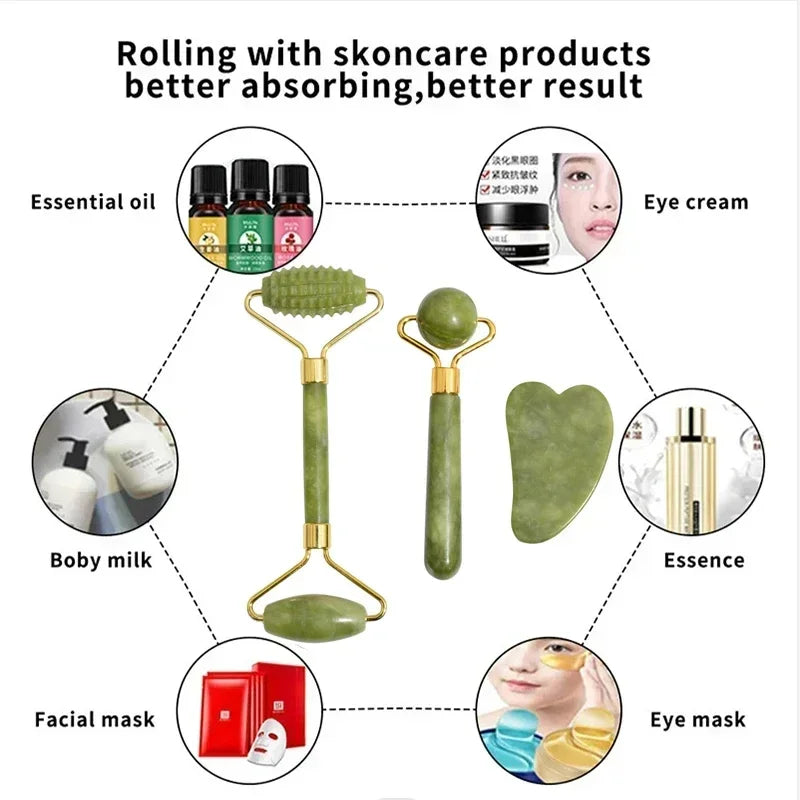 Natural Jade Roller Face Gua Sha, Natural Stone, Body Neck Massager, Acupoint, Eye Care Spa Massage Tools Massage Visage Lifting - Check It