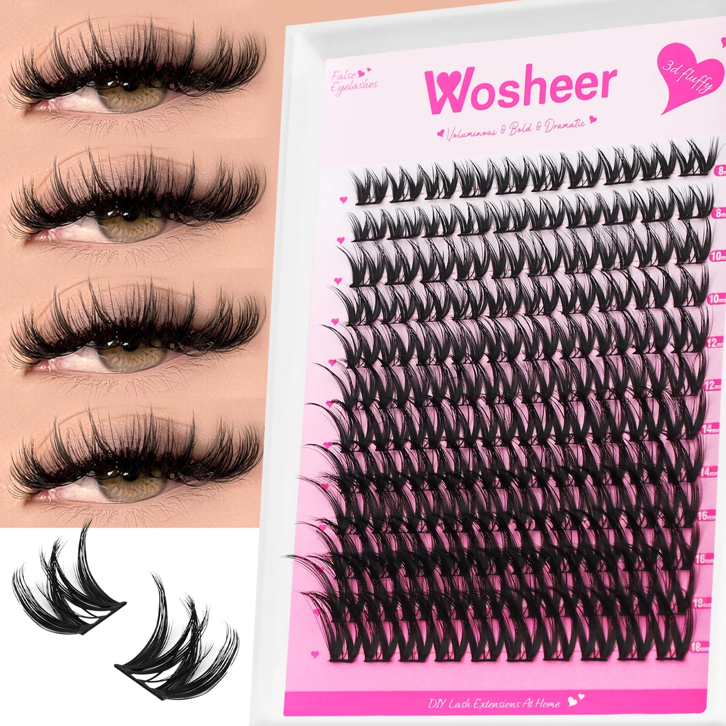 WOSHEER Fluffy Lash Clusters Kit 100D Thick Eyelash Clusters Wispy Individual Lashes 8-18mm Cluster Eyelash Extension - Check It