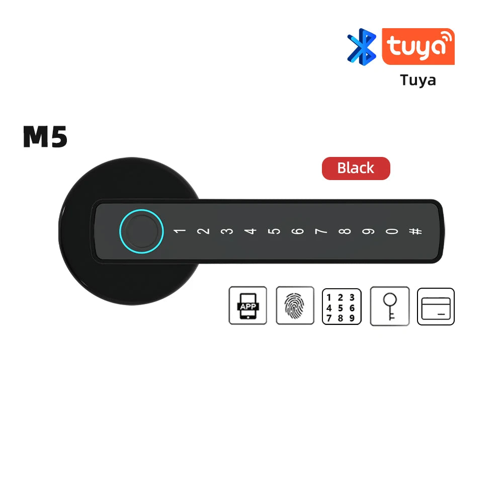 RAYKUBE M5 Tuya BLE Smart Fingerprint Door Lock Digital Electronic Lock with Password/Key/IC Card/ Smartlife/ Tuya APP Unlock - Check It