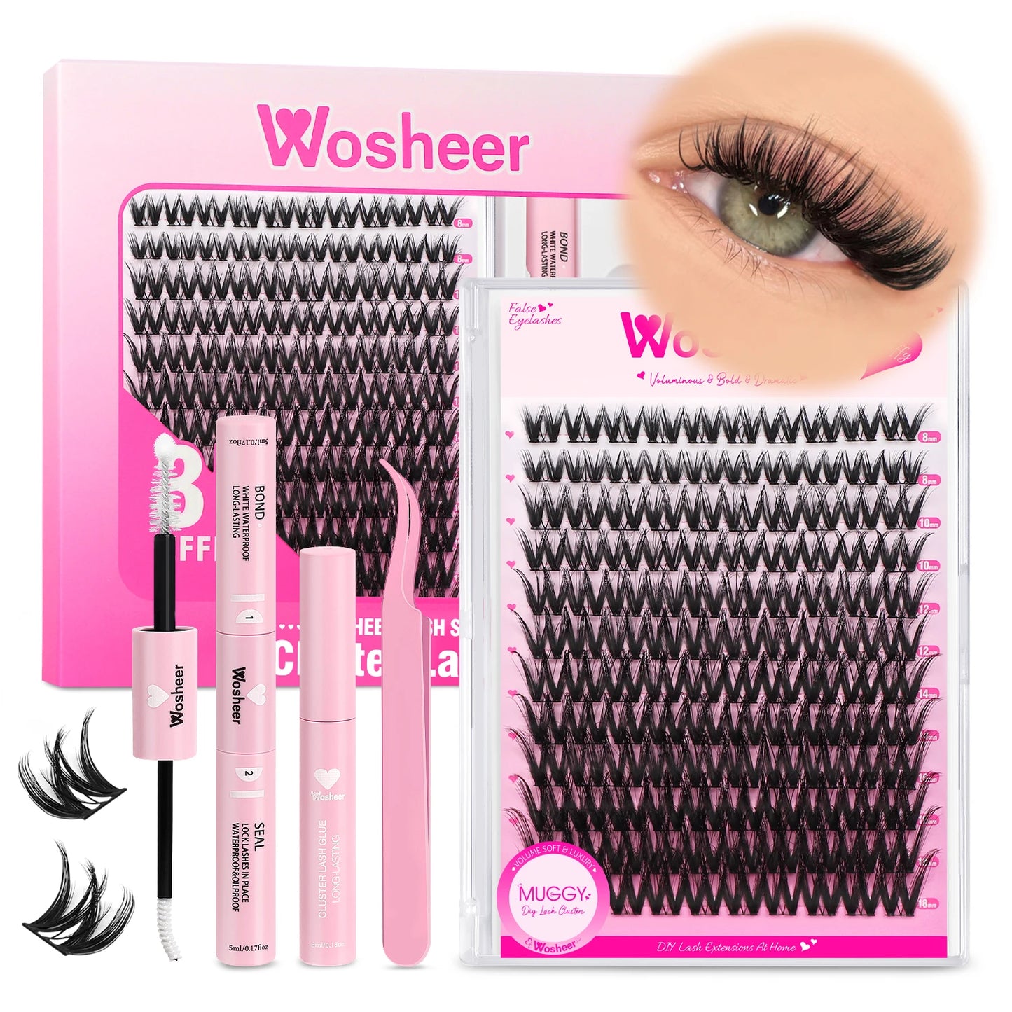 WOSHEER Fluffy Lash Clusters Kit 100D Thick Eyelash Clusters Wispy Individual Lashes 8-18mm Cluster Eyelash Extension - Check It