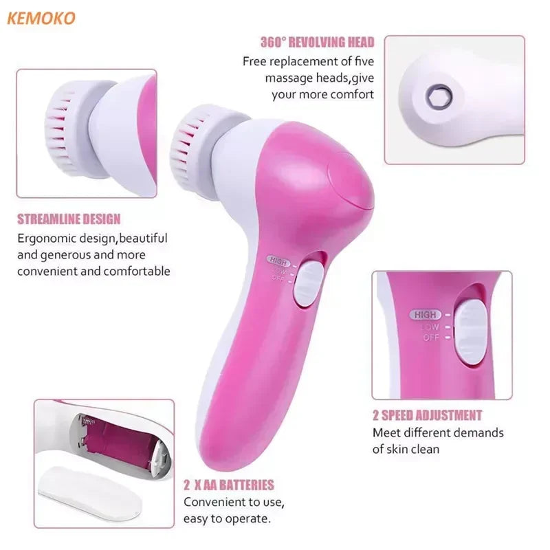 Electric Facial Cleanser 5 in 1 Wash Face Cleaning Machine Skin Pore Cleaner - Check It
