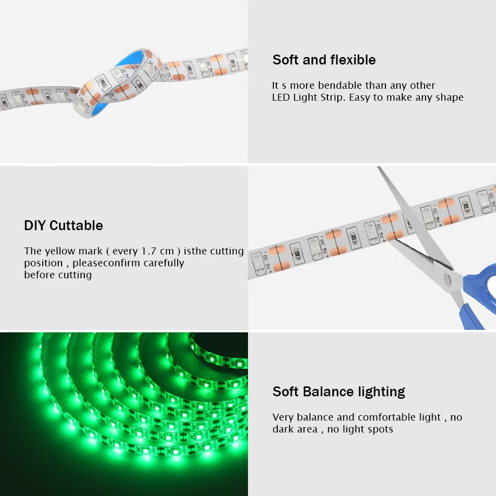 5V USB Led Strip Light SMD 2835 60Leds/m Flexible Ribbon Tape TV Background Lighting 1M 2M 3M 5M LED String Light Room Decor - Check It