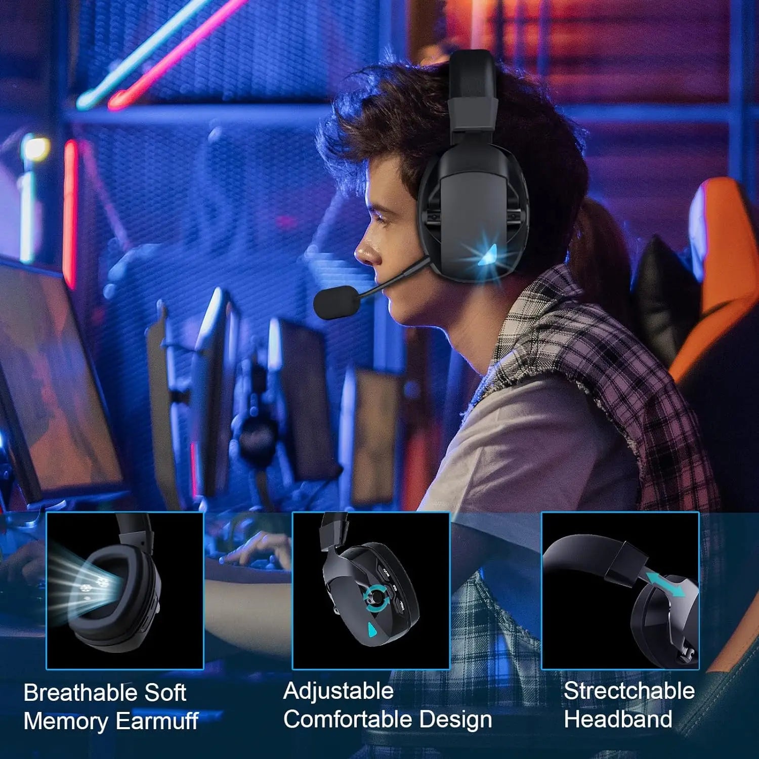 2.4GHz Wireless Gaming Headset for PS5, PS4 Gamers, PC, Nintendo Switch- Bluetooth Gaming Headphones with Noise Cancelling Mic - Check It