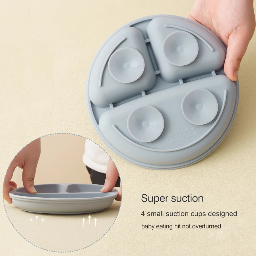 5 Pieces Baby Silicone Feeding Set- Round Dining Plate Sucker Bowl Dishes For Kids- Baby Waterproof Bib Spoon Children's Tableware - Check It