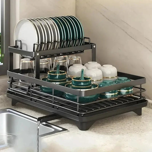 Adjustable Dish Drying Rack &amp; Drainboard Organiser for Kitchen Plates- Over Sink Counter-top- Cutlery Storage with Drain Rack - Check It