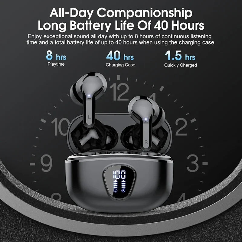 New Wireless Earbuds HiFi Stereo Headphones BT5.3 with ENC Noise Cancelling 48H LED Display Ear Buds IP7 Waterproof Earphones - Check It