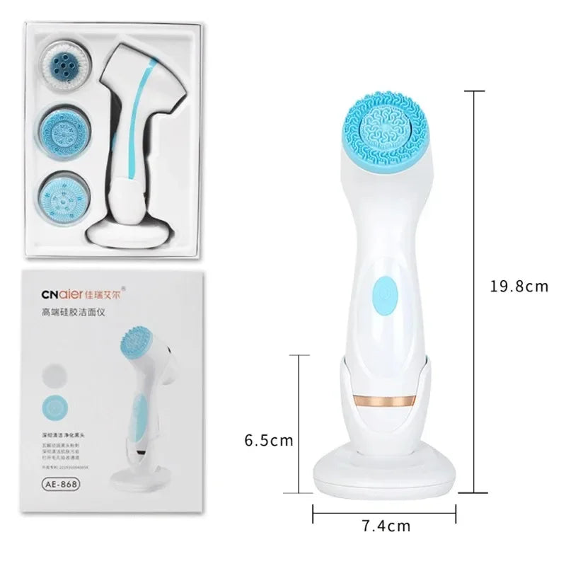 3 In 1 Electric Cleansing Brush Ultrasonic Facial Cleaner Face Massagers Sonic Rotating Cleansing Brush Face Deep Cleansing Tool - Check It