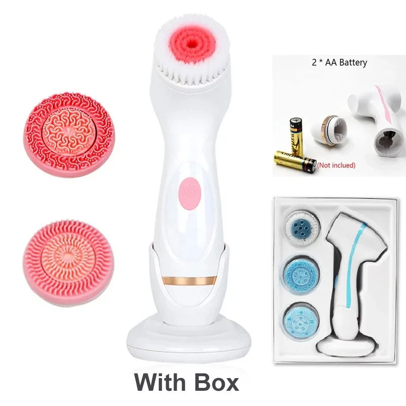 3 In 1 Electric Cleansing Brush Ultrasonic Facial Cleaner Face Massagers Sonic Rotating Cleansing Brush Face Deep Cleansing Tool - Check It