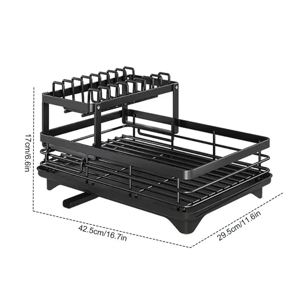 Adjustable Dish Drying Rack &amp; Drainboard Organiser for Kitchen Plates- Over Sink Counter-top- Cutlery Storage with Drain Rack - Check It