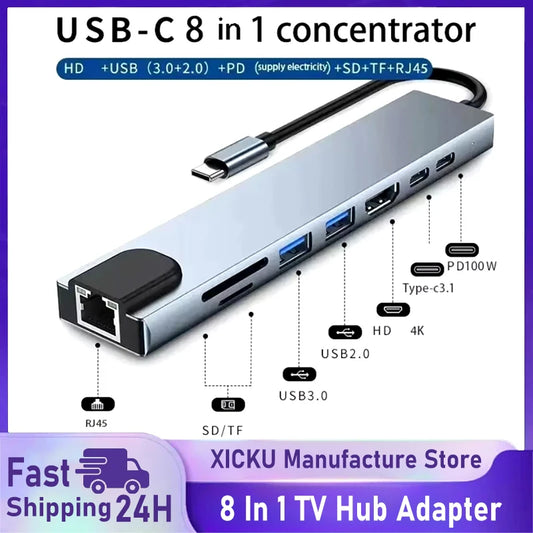 USB 8 In 1 Type C 3 1 To 4k HdTV Hub Adapter With Sd Tf Rj45 Card Reader Pd Fast Charge For Macbook Notebook Computer - Check It