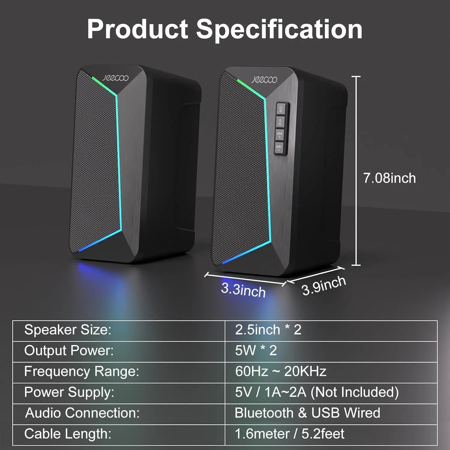 Jeecoo M30 Bluetooth Computer Speakers, PC Gaming Speakers for Desktop with Crisp Stereo Sound,Dynamic LED Modes,10W-USB-Powered - Check It