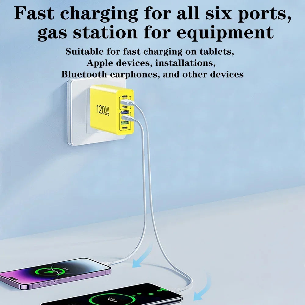 USB C Charger 120W Quick Charge 3.0 Multi Ports Fast Charging Type C Phone Wall Adapter For iPhone 16 Xiaomi Huawei EU/US Plug - Check It