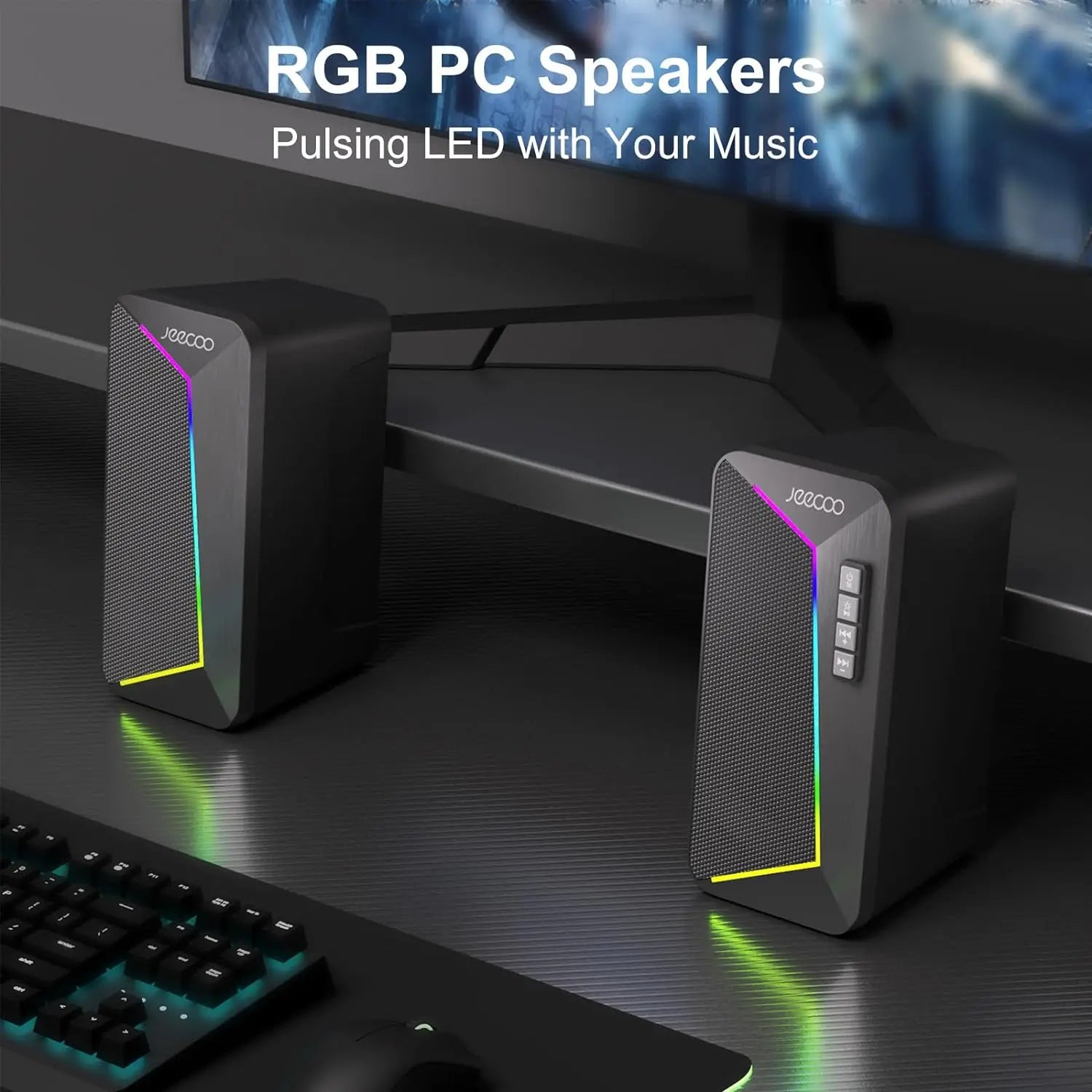 Jeecoo M30 Bluetooth Computer Speakers, PC Gaming Speakers for Desktop with Crisp Stereo Sound,Dynamic LED Modes,10W-USB-Powered - Check It