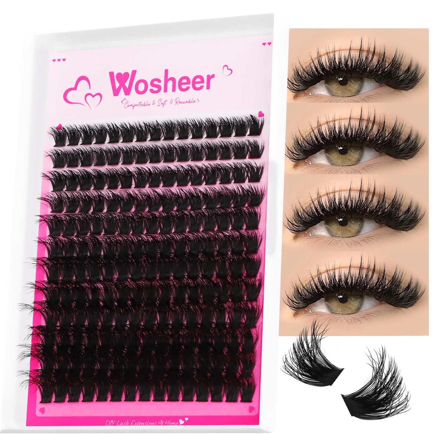 WOSHEER Fluffy Lash Clusters Kit 100D Thick Eyelash Clusters Wispy Individual Lashes 8-18mm Cluster Eyelash Extension - Check It