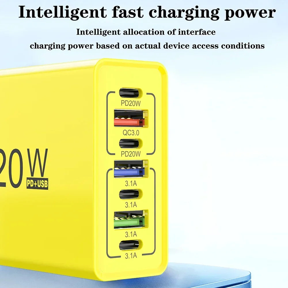 USB C Charger 120W Quick Charge 3.0 Multi Ports Fast Charging Type C Phone Wall Adapter For iPhone 16 Xiaomi Huawei EU/US Plug - Check It