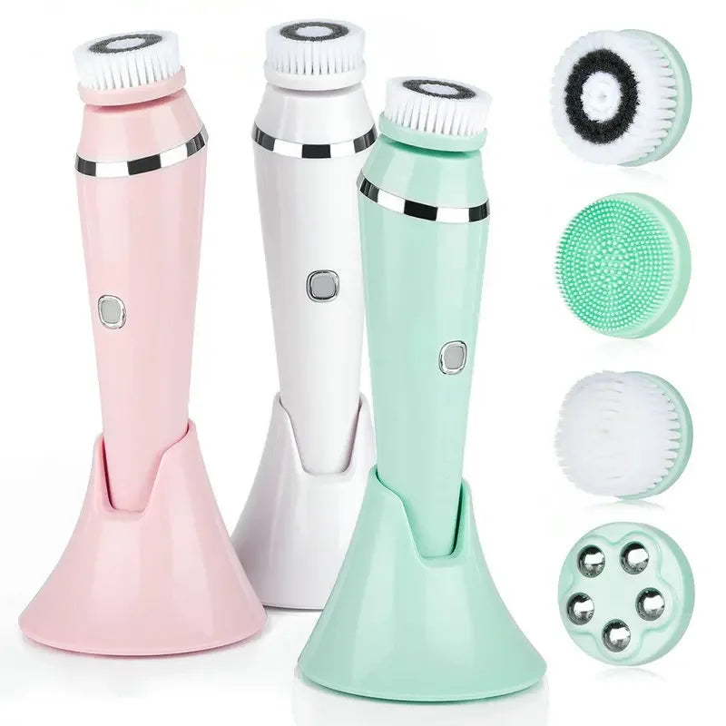 4 in 1 Electric Facial Cleansing Brush Sonic Waterproof Rotate Rechargeable Face Cleaning Device - Check It