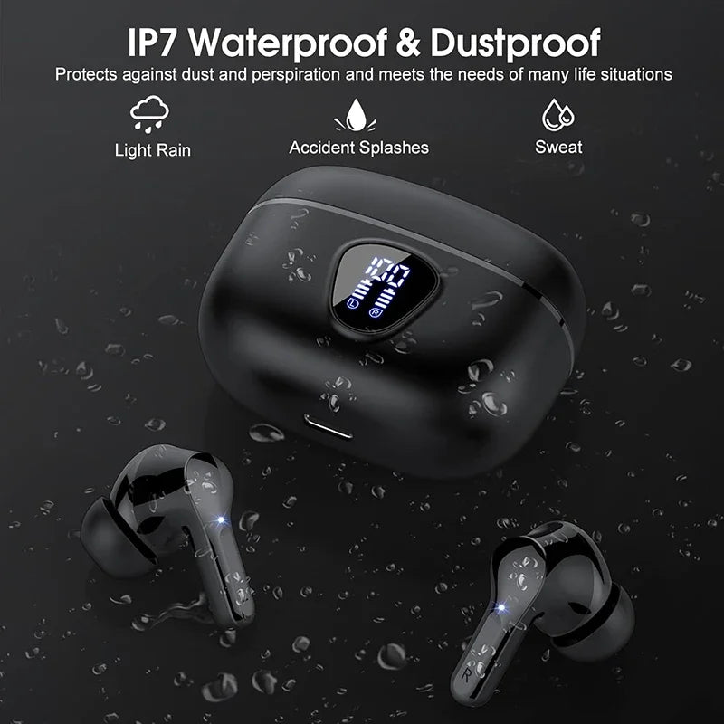 New Wireless Earbuds HiFi Stereo Headphones BT5.3 with ENC Noise Cancelling 48H LED Display Ear Buds IP7 Waterproof Earphones - Check It