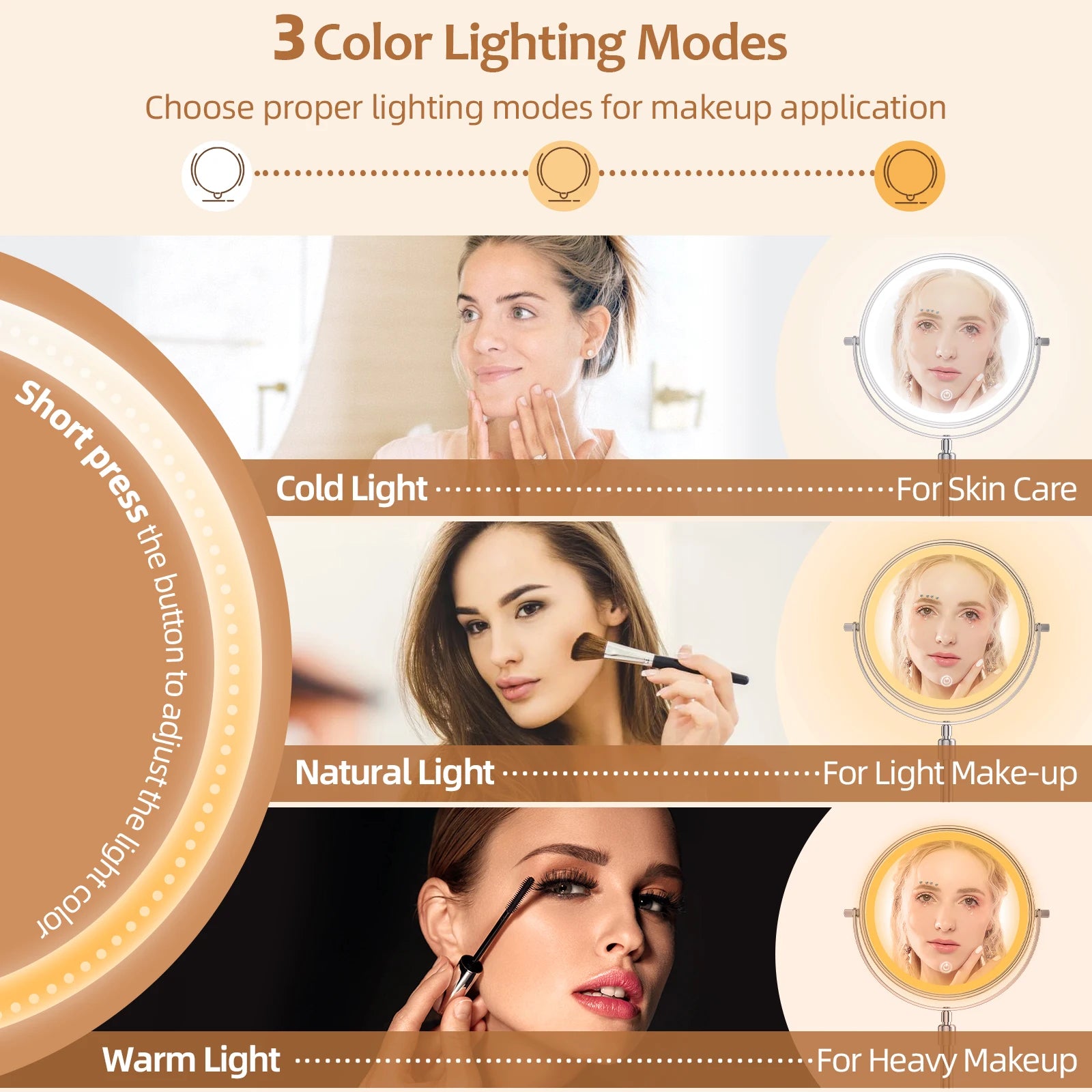 8 Inch Makeup Mirror With Light Lamp 10X Magnification 3 Color Lights - Check It