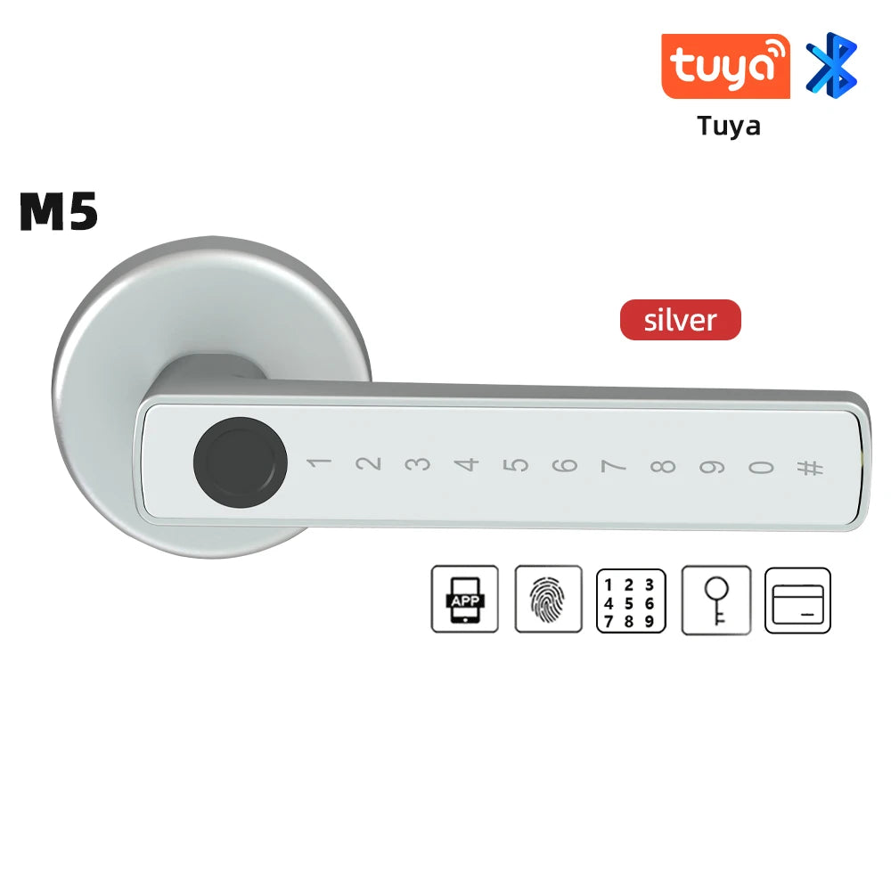 RAYKUBE M5 Tuya BLE Smart Fingerprint Door Lock Digital Electronic Lock with Password/Key/IC Card/ Smartlife/ Tuya APP Unlock - Check It