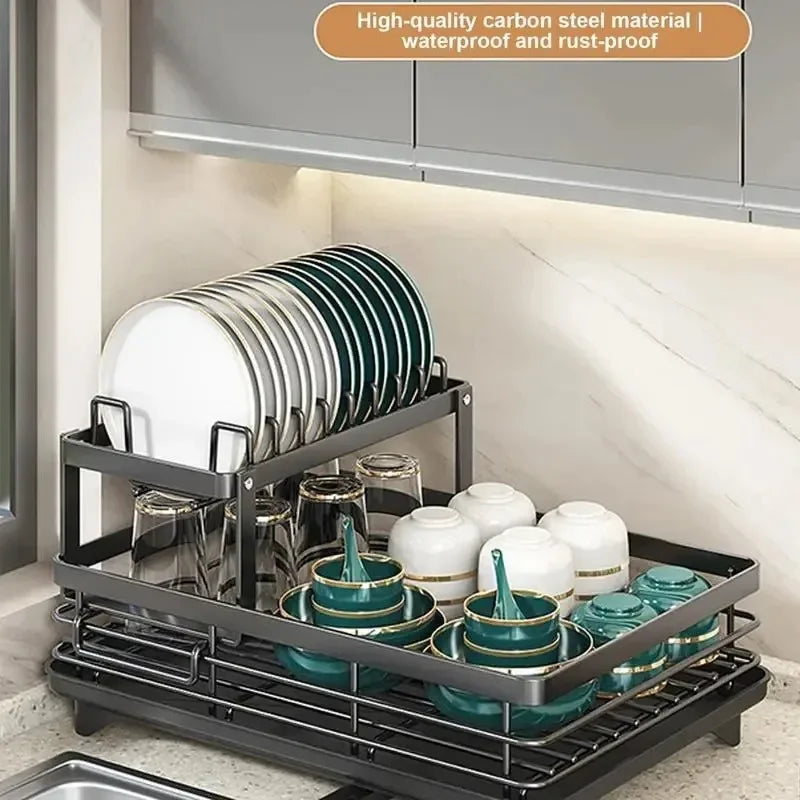Adjustable Dish Drying Rack &amp; Drainboard Organiser for Kitchen Plates- Over Sink Counter-top- Cutlery Storage with Drain Rack - Check It