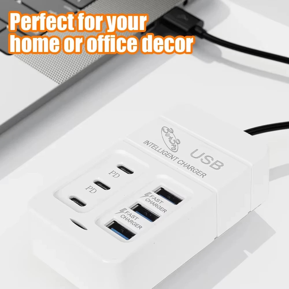 35W 6 Ports USB C Charger PD Quick Charger Station USB Hub Adapter for iPhone Samsung Xiaomi Phone EU US Wall Plug Power Strip - Check It