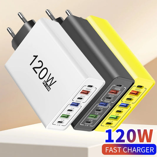 USB C Charger 120W Quick Charge 3.0 Multi Ports Fast Charging Type C Phone Wall Adapter For iPhone 16 Xiaomi Huawei EU/US Plug - Check It