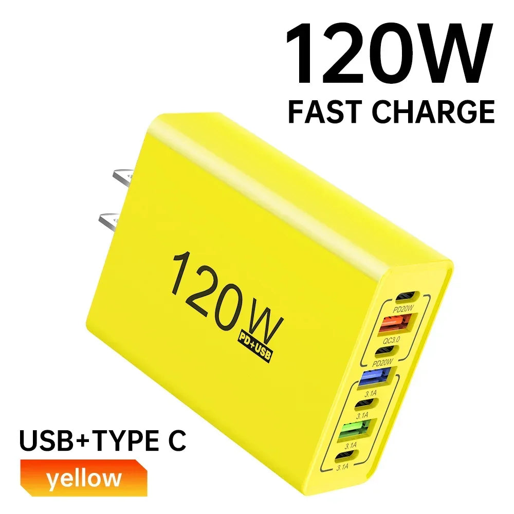 USB C Charger 120W Quick Charge 3.0 Multi Ports Fast Charging Type C Phone Wall Adapter For iPhone 16 Xiaomi Huawei EU/US Plug - Check It