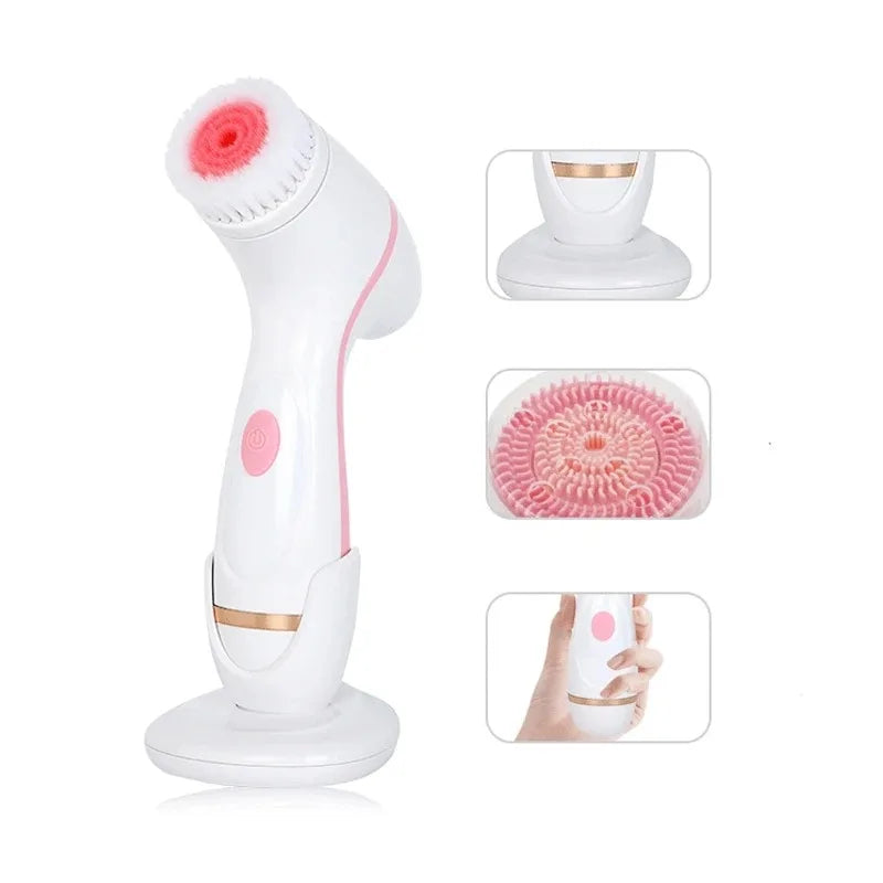 3 In 1 Electric Cleansing Brush Ultrasonic Facial Cleaner Face Massagers Sonic Rotating Cleansing Brush Face Deep Cleansing Tool - Check It