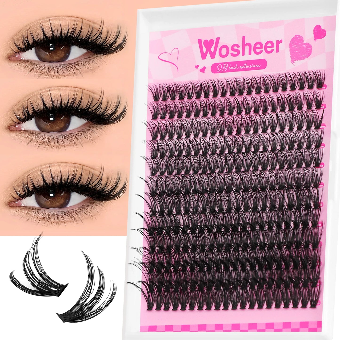 WOSHEER Fluffy Lash Clusters Kit 100D Thick Eyelash Clusters Wispy Individual Lashes 8-18mm Cluster Eyelash Extension - Check It
