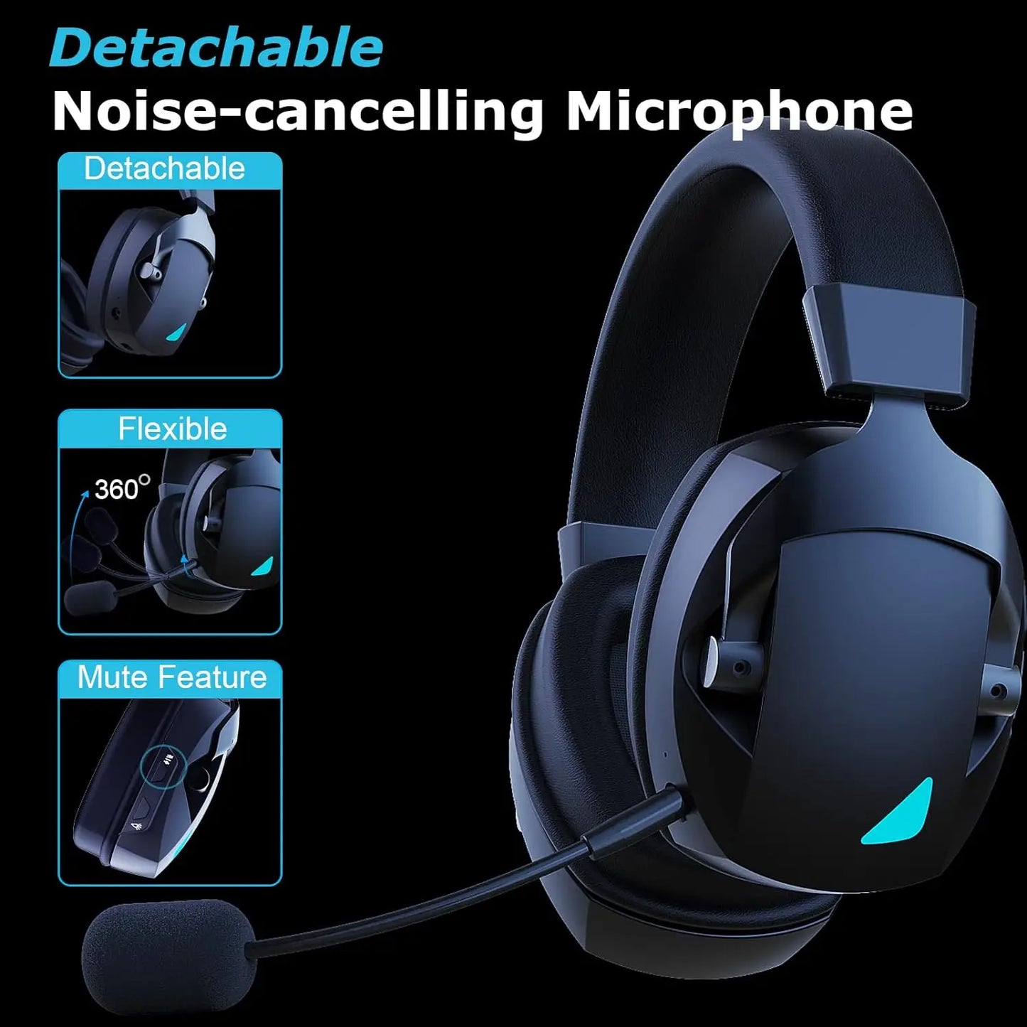 2.4GHz Wireless Gaming Headset for PS5, PS4 Gamers, PC, Nintendo Switch- Bluetooth Gaming Headphones with Noise Cancelling Mic - Check It