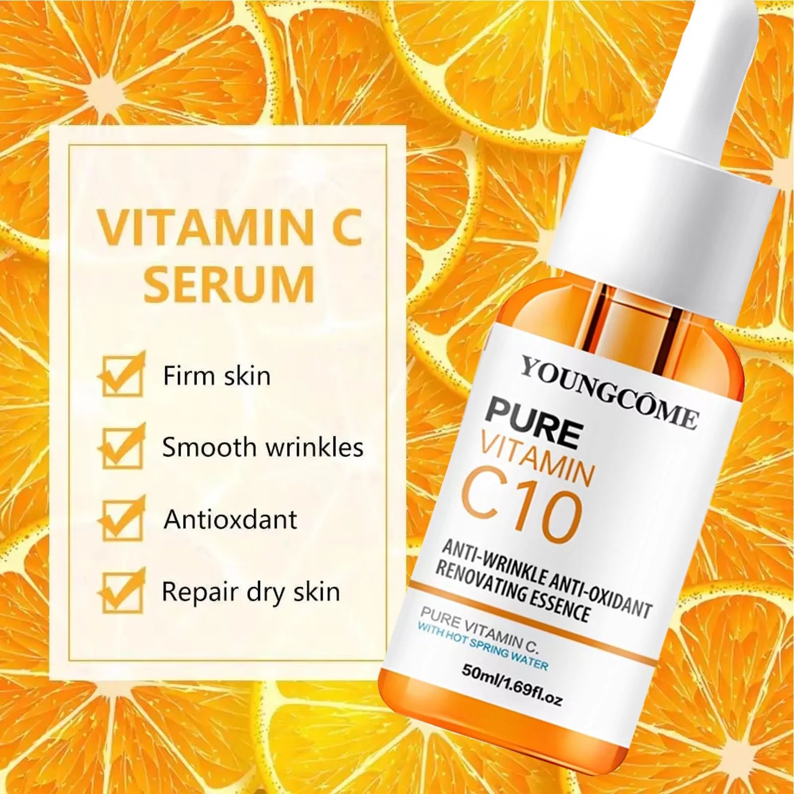 Vitamin C Facial Essence Hyaluronic Acid Dark Skin Brighten Serum Fade Fine Lines Moisturizing Repair Dull Serum Face Skin Care - Check It