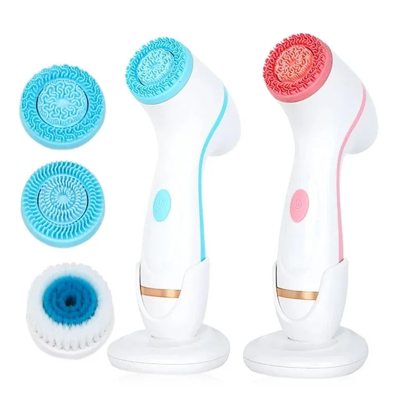 3 In 1 Electric Cleansing Brush Ultrasonic Facial Cleaner Face Massagers Sonic Rotating Cleansing Brush Face Deep Cleansing Tool - Check It