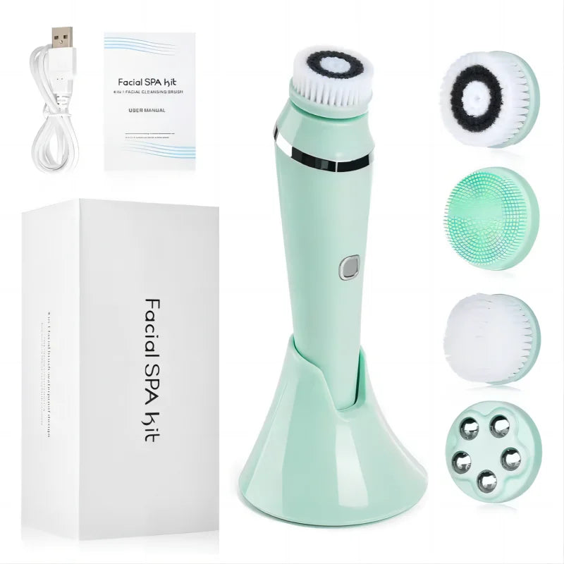 4 in 1 Electric Facial Cleansing Brush Sonic Waterproof Rotate Rechargeable Face Cleaning Device - Check It