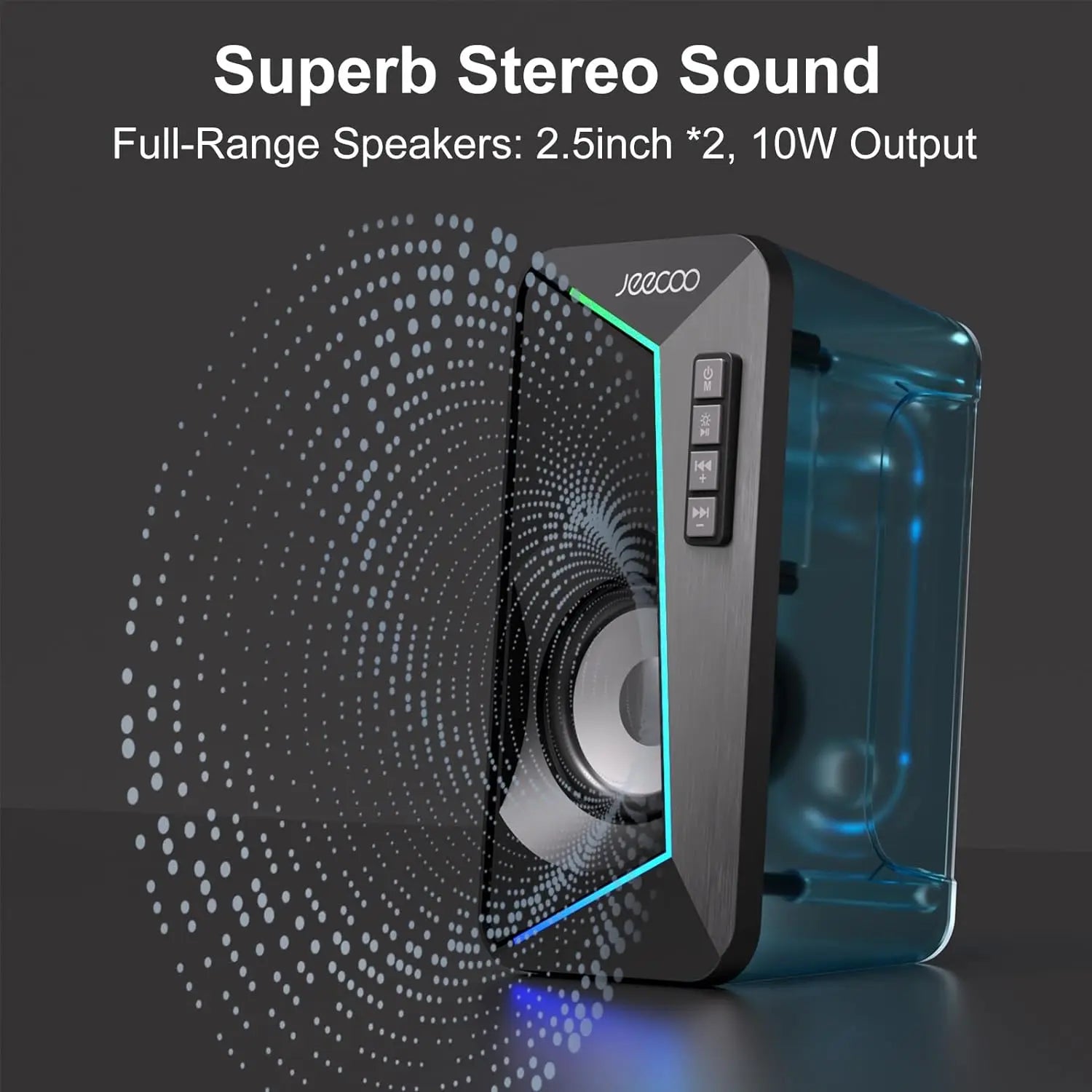 Jeecoo M30 Bluetooth Computer Speakers, PC Gaming Speakers for Desktop with Crisp Stereo Sound,Dynamic LED Modes,10W-USB-Powered - Check It