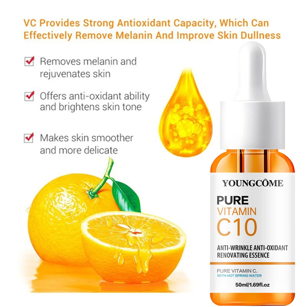 Vitamin C Facial Essence Hyaluronic Acid Dark Skin Brighten Serum Fade Fine Lines Moisturizing Repair Dull Serum Face Skin Care - Check It