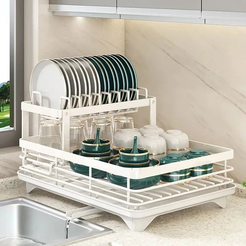 Adjustable Dish Drying Rack &amp; Drainboard Organiser for Kitchen Plates- Over Sink Counter-top- Cutlery Storage with Drain Rack - Check It