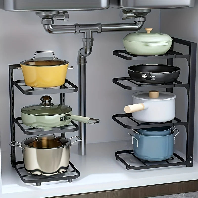 Adjustable Pot Rack Organiser- Kitchen Stainless Steel Pot Storage Rack - Check It