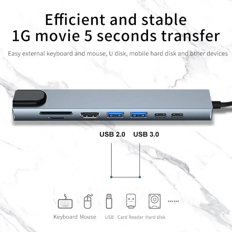 USB 8 In 1 Type C 3 1 To 4k HdTV Hub Adapter With Sd Tf Rj45 Card Reader Pd Fast Charge For Macbook Notebook Computer - Check It