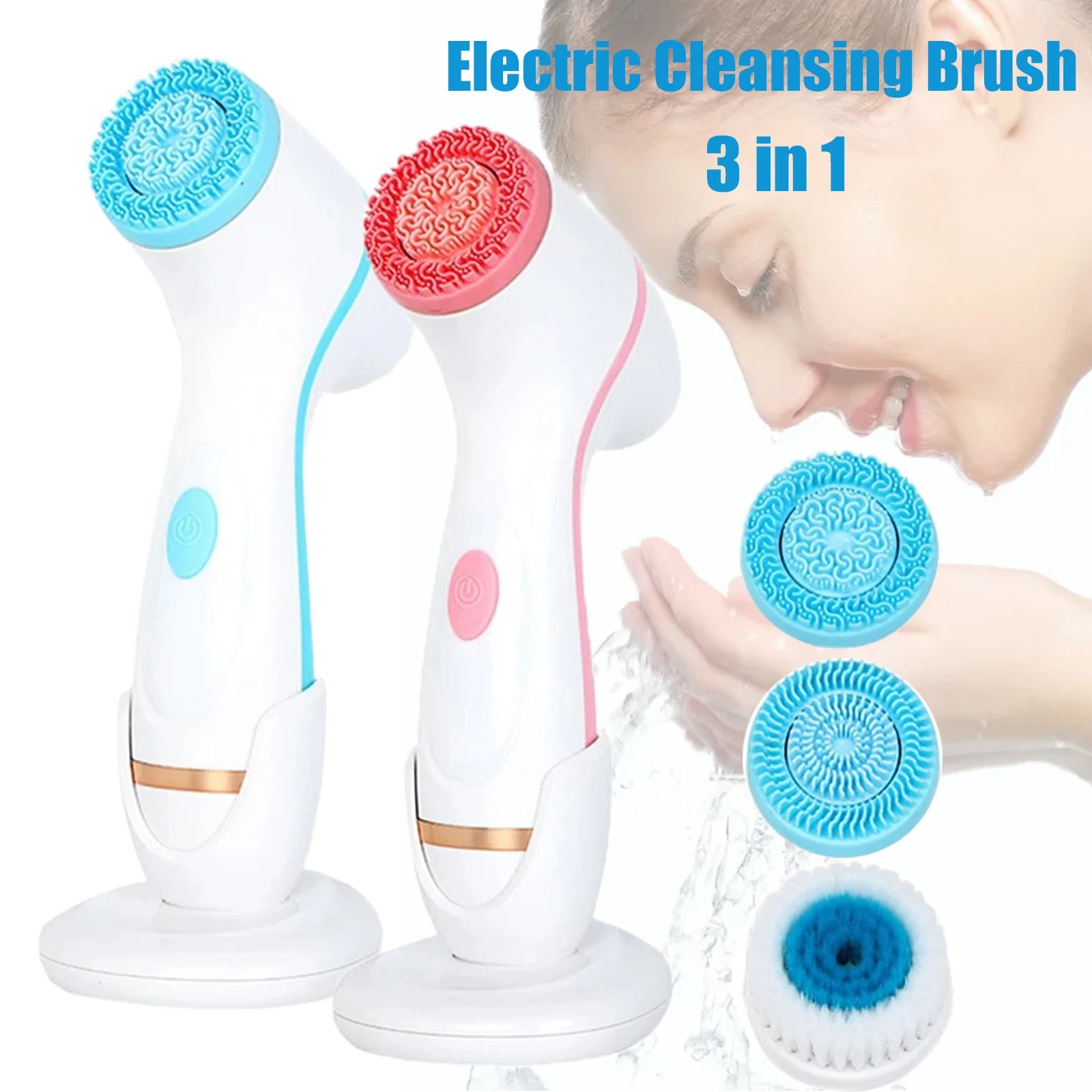 3 In 1 Electric Cleansing Brush Ultrasonic Facial Cleaner Face Massagers Sonic Rotating Cleansing Brush Face Deep Cleansing Tool - Check It