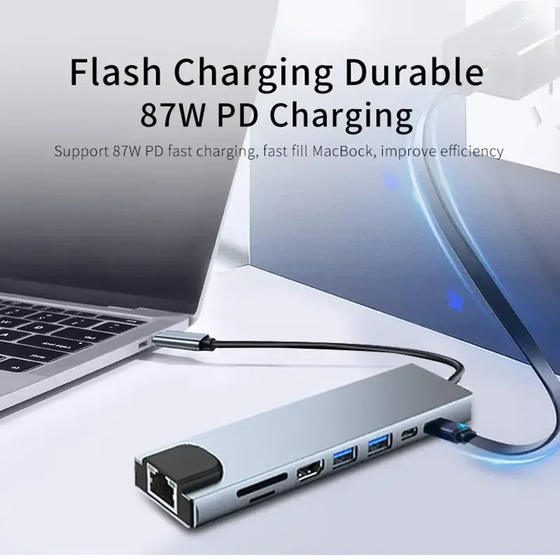 USB 8 In 1 Type C 3 1 To 4k HdTV Hub Adapter With Sd Tf Rj45 Card Reader Pd Fast Charge For Macbook Notebook Computer - Check It