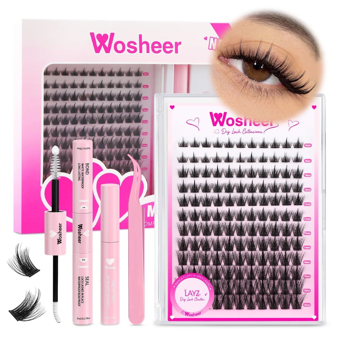 WOSHEER Fluffy Lash Clusters Kit 100D Thick Eyelash Clusters Wispy Individual Lashes 8-18mm Cluster Eyelash Extension - Check It