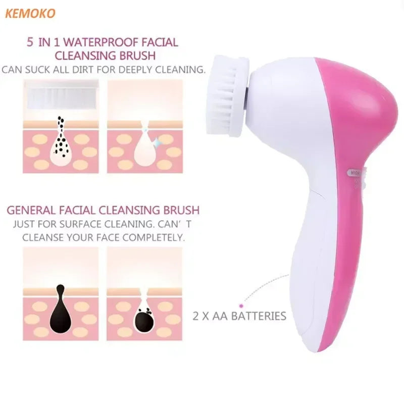 Electric Facial Cleanser 5 in 1 Wash Face Cleaning Machine Skin Pore Cleaner - Check It