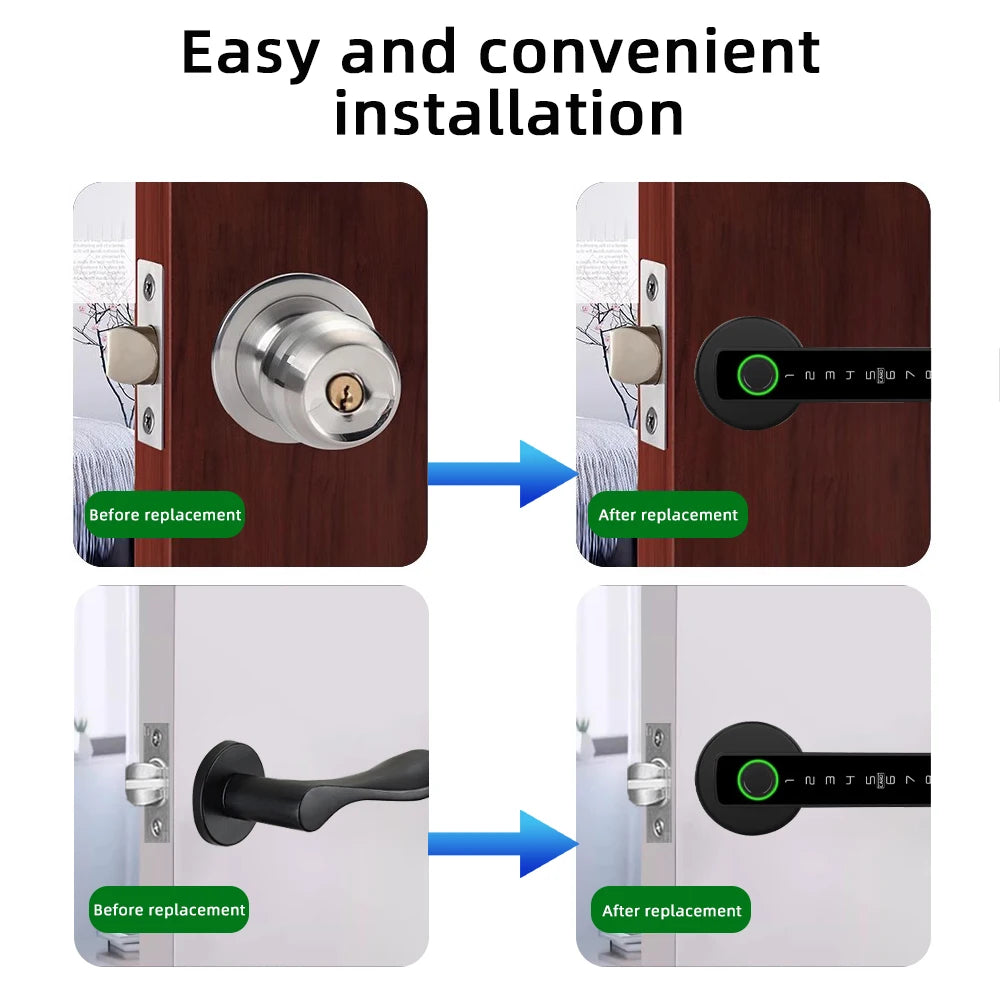 RAYKUBE M5 Tuya BLE Smart Fingerprint Door Lock Digital Electronic Lock with Password/Key/IC Card/ Smartlife/ Tuya APP Unlock - Check It